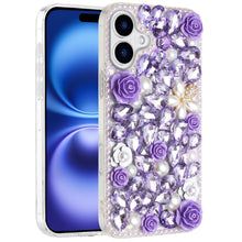 For iPhone 17 Case Full Jewel with 3D Roses Bling Phone Cover + Tempered Glass