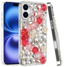 For iPhone 17 Case Full Jewel with 3D Roses Bling Phone Cover + Tempered Glass