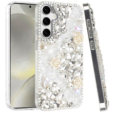 For Samsung S24/S25 Case Full Rhinestone 3D Rose Bling Cover + Tempered Glass