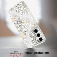For Samsung S24/S25 Case Full Rhinestone 3D Rose Bling Cover + Tempered Glass