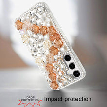 For Samsung S24/S25 Case Full Rhinestone 3D Rose Bling Cover + Tempered Glass