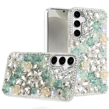 For Samsung S24/S25 Case Full Rhinestone 3D Rose Bling Cover + Tempered Glass