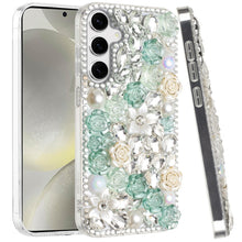 For Samsung S24/S25 Case Full Rhinestone 3D Rose Bling Cover + Tempered Glass