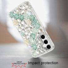 For Samsung S24/S25 Case Full Rhinestone 3D Rose Bling Cover + Tempered Glass
