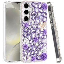 For Samsung S24/S25 Case Full Rhinestone 3D Rose Bling Cover + Tempered Glass