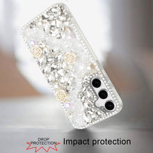 For Samsung S25 FE Case Full Rhinestone 3D Rose Bling Cover + Tempered Glass