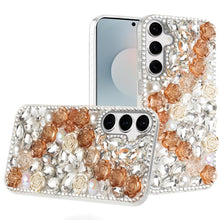 For Samsung S25 FE Case Full Rhinestone 3D Rose Bling Cover + Tempered Glass