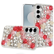 For Samsung S25 FE Case Full Rhinestone 3D Rose Bling Cover + Tempered Glass
