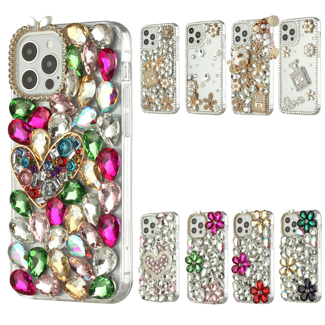 For iPhone 13 Pro Max Case Full Diamond Bling  with Ornaments Hard Phone Cover