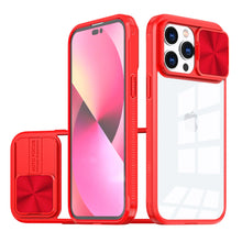 For iPhone 13/14 Case Rear Lens Sliding Cover Clear Hybrid + Tempered Glass