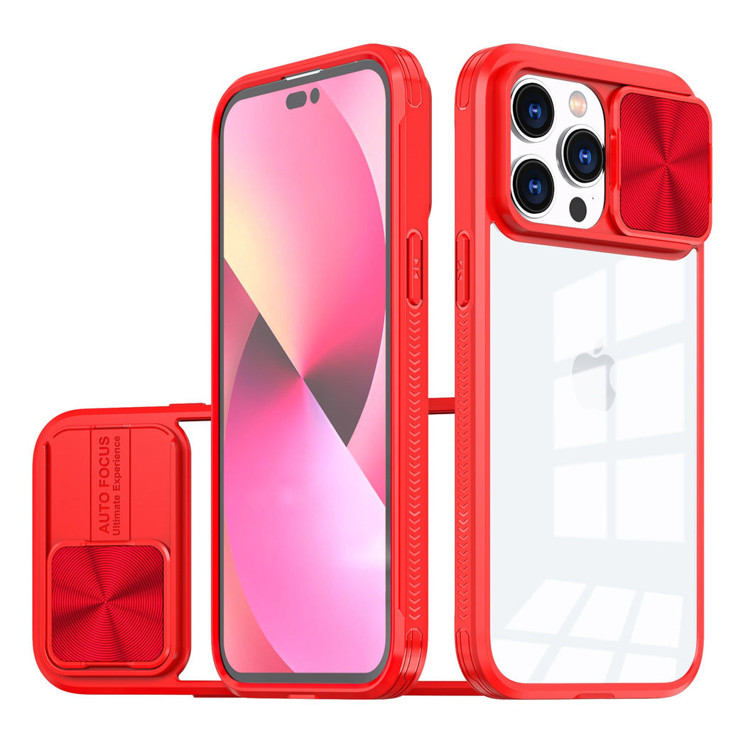 For iPhone 11 6.1 in. Case Rear Lens Slider Cover Rugged Hybrid + Tempered Glass