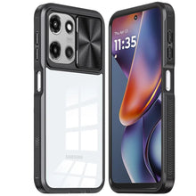 For Moto G 2025 Case Rear Lens Sliding Cover Clear Back Hybrid + Tempered Glass