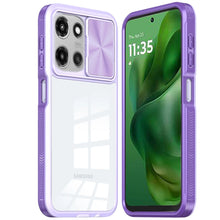 For Moto G 2025 Case Rear Lens Sliding Cover Clear Back Hybrid + Tempered Glass