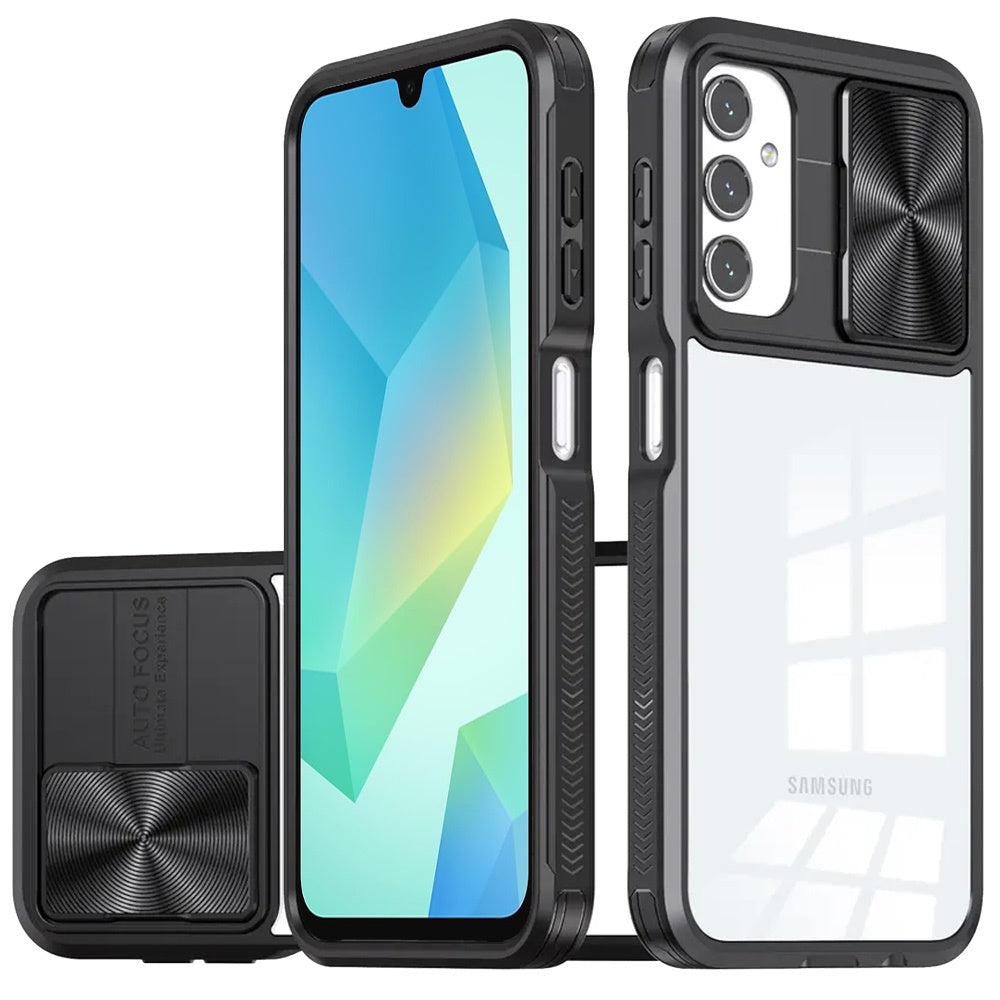 For Samsung A16 5G Case Rear Lens Sliding Cover Clear Hybrid + Tempered Glass
