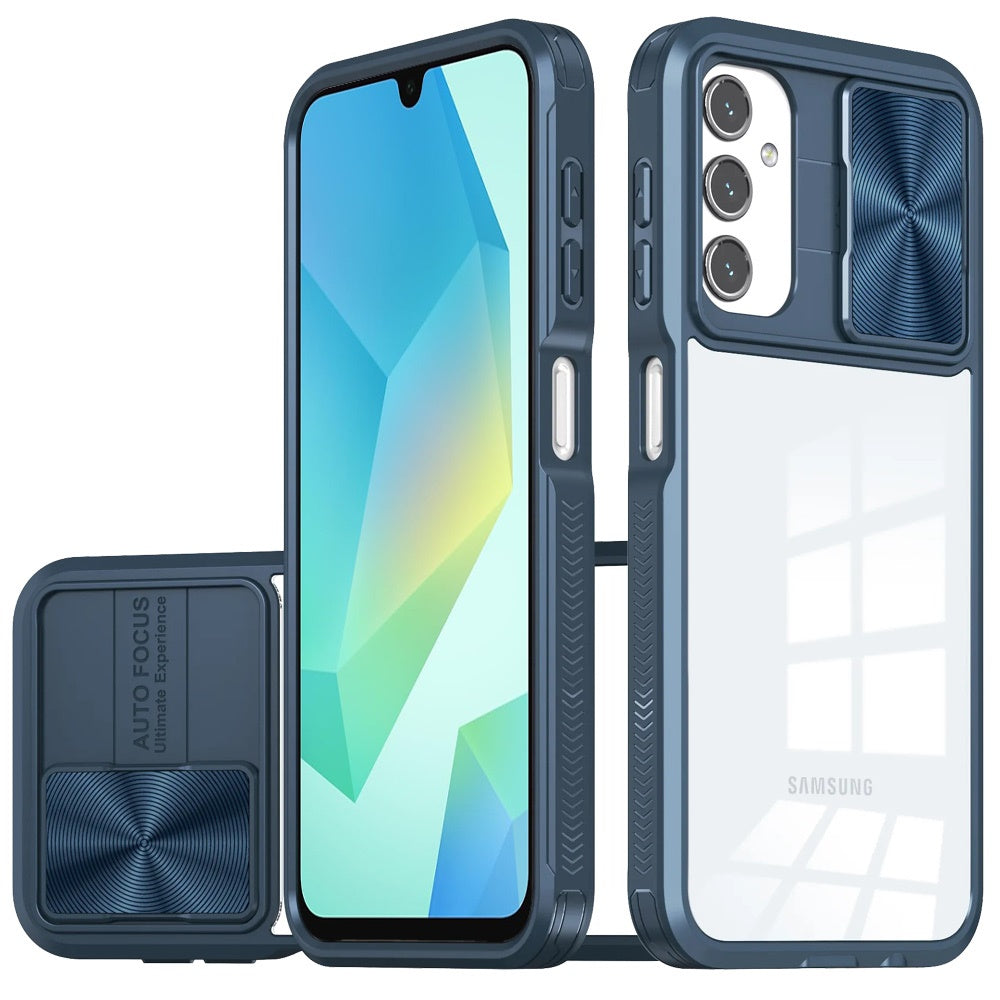 For Samsung A16 5G Case Rear Lens Sliding Cover Clear Hybrid + Tempered Glass