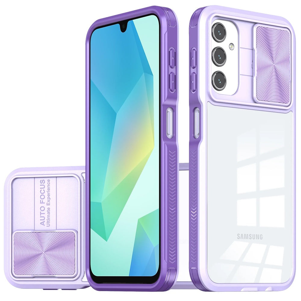 For Samsung A16 5G Case Rear Lens Sliding Cover Clear Hybrid + Tempered Glass