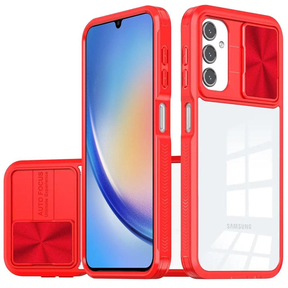 For Samsung A15 5G Case Rear Lens Sliding Cover Rugged Cover + Tempered Glass