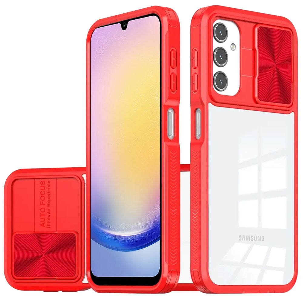 For Samsung A25 5G Case Rear Lens Sliding Cover Rugged Cover + Tempered Glass