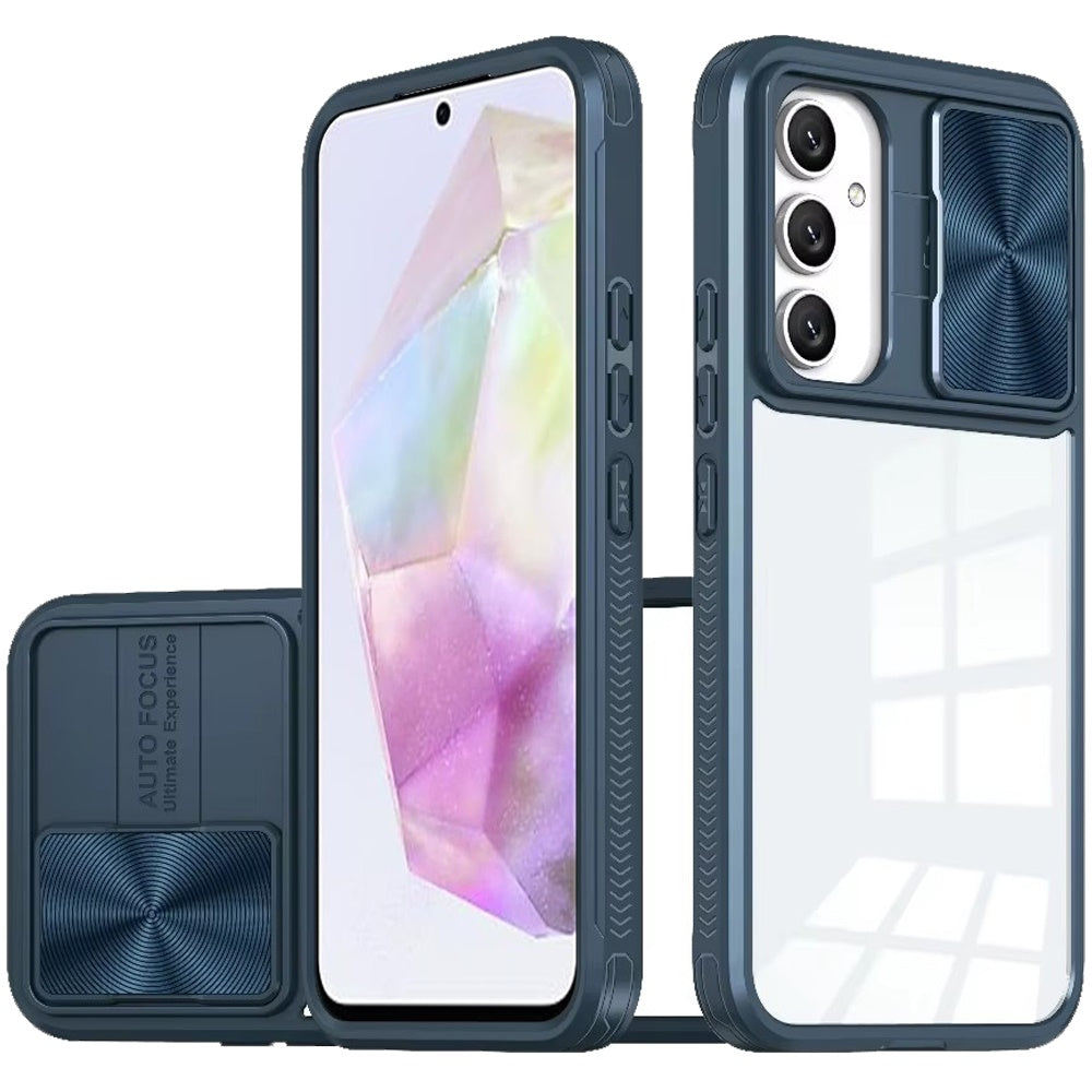 For Samsung A36 Case Rear Lens Sliding Cover Clear Hybrid + Tempered Glass