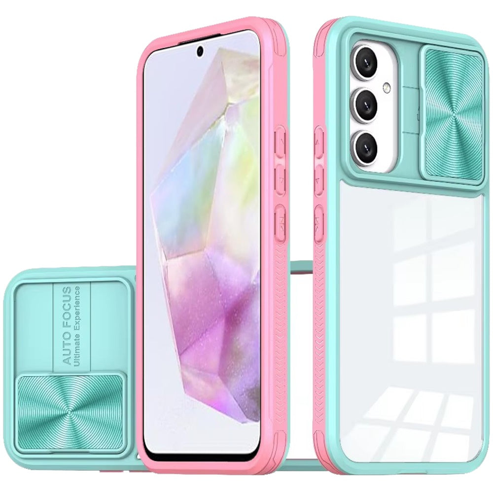 For Samsung A36 Case Rear Lens Sliding Cover Clear Hybrid + Tempered Glass