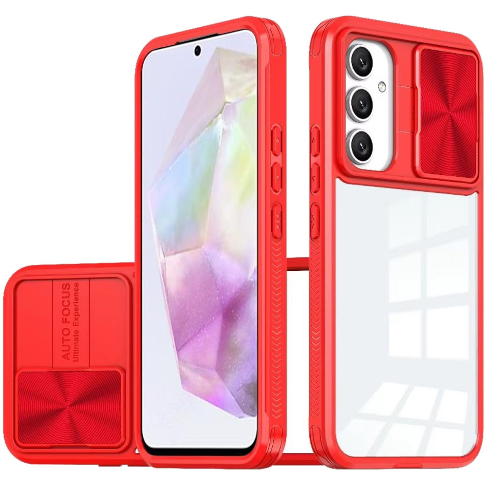 For Samsung A36 Case Rear Lens Sliding Cover Clear Hybrid + Tempered Glass