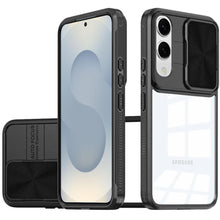 For Samsung S25 Edge Case Sliding Lens Cover Rugged Clear Back + Tempered Glass