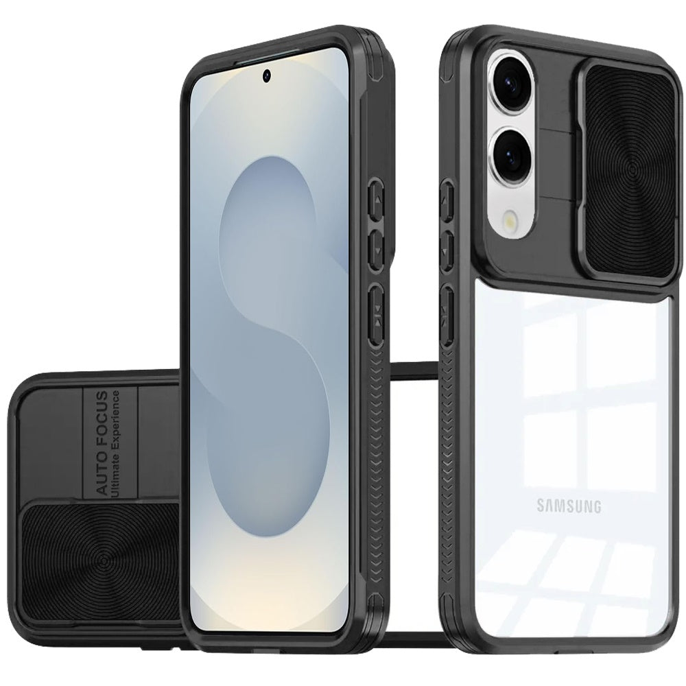For Samsung S25 Edge Case Sliding Lens Cover Rugged Clear Back + Tempered Glass