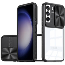For Samsung S23 FE 5G Case Rear Lens Sliding Cover Hybrid + Tempered Glass