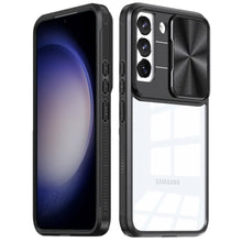 For Samsung S23 FE 5G Case Rear Lens Sliding Cover Hybrid + Tempered Glass