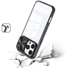 For iPhone 16 PRO MAX Case Rear Lens Sliding Cover Clear Hybrid + Tempered Glass