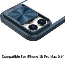 For iPhone 16 PRO MAX Case Rear Lens Sliding Cover Clear Hybrid + Tempered Glass