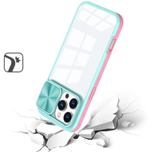 For iPhone 16 PRO MAX Case Rear Lens Sliding Cover Clear Hybrid + Tempered Glass