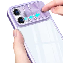 For iPhone 16 PRO MAX Case Rear Lens Sliding Cover Clear Hybrid + Tempered Glass