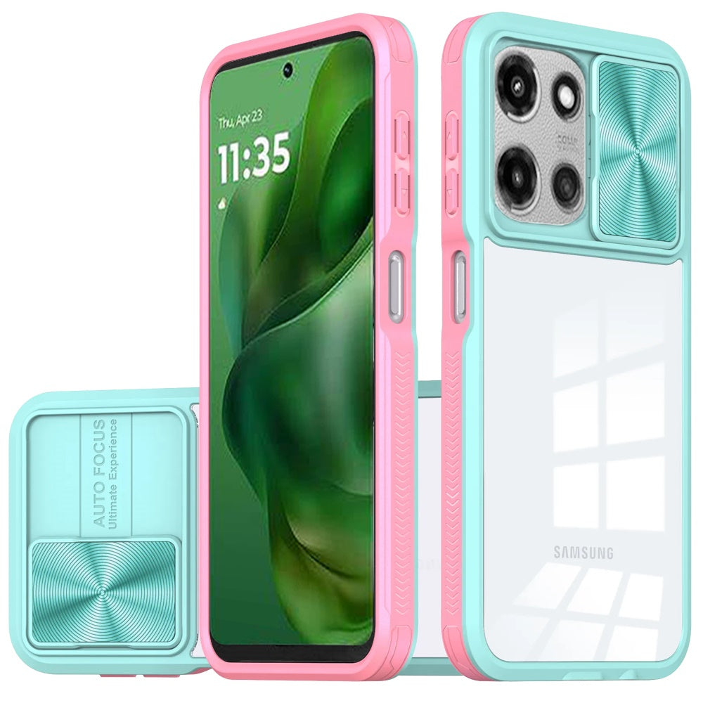 For Moto G Power 2025 Case Rear Lens Sliding Cover Rugged Cover + Tempered Glass
