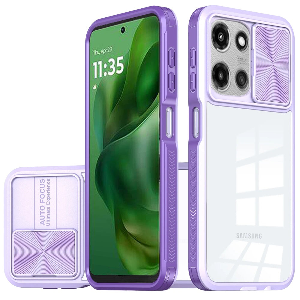 For Moto G Power 2025 Case Rear Lens Sliding Cover Rugged Cover + Tempered Glass