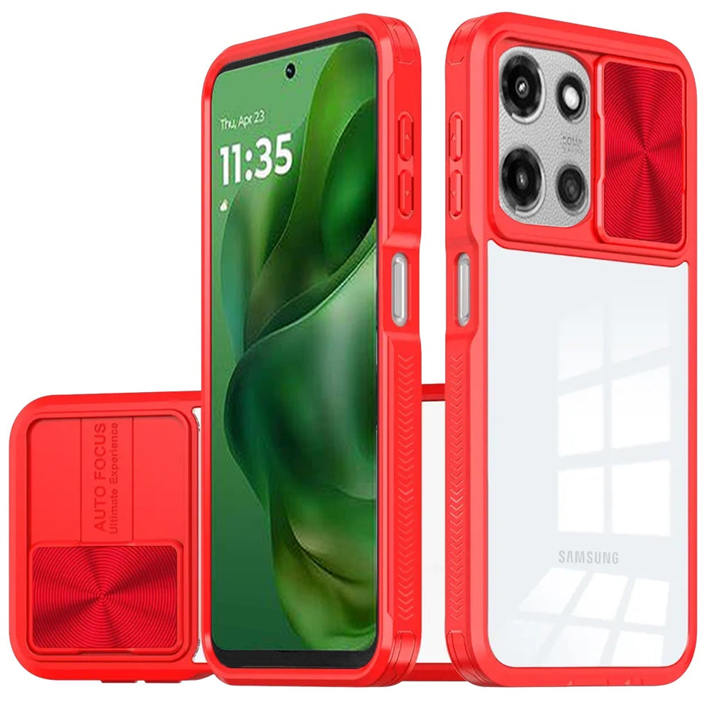 For Moto G Power 2025 Case Rear Lens Sliding Cover Rugged Cover + Tempered Glass