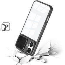 For iPhone 16 Plus 6.7in Case Rear Lens Sliding Cover Clear + Tempered Glass