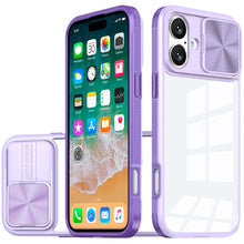 For iPhone 16 Plus 6.7in Case Rear Lens Sliding Cover Clear + Tempered Glass