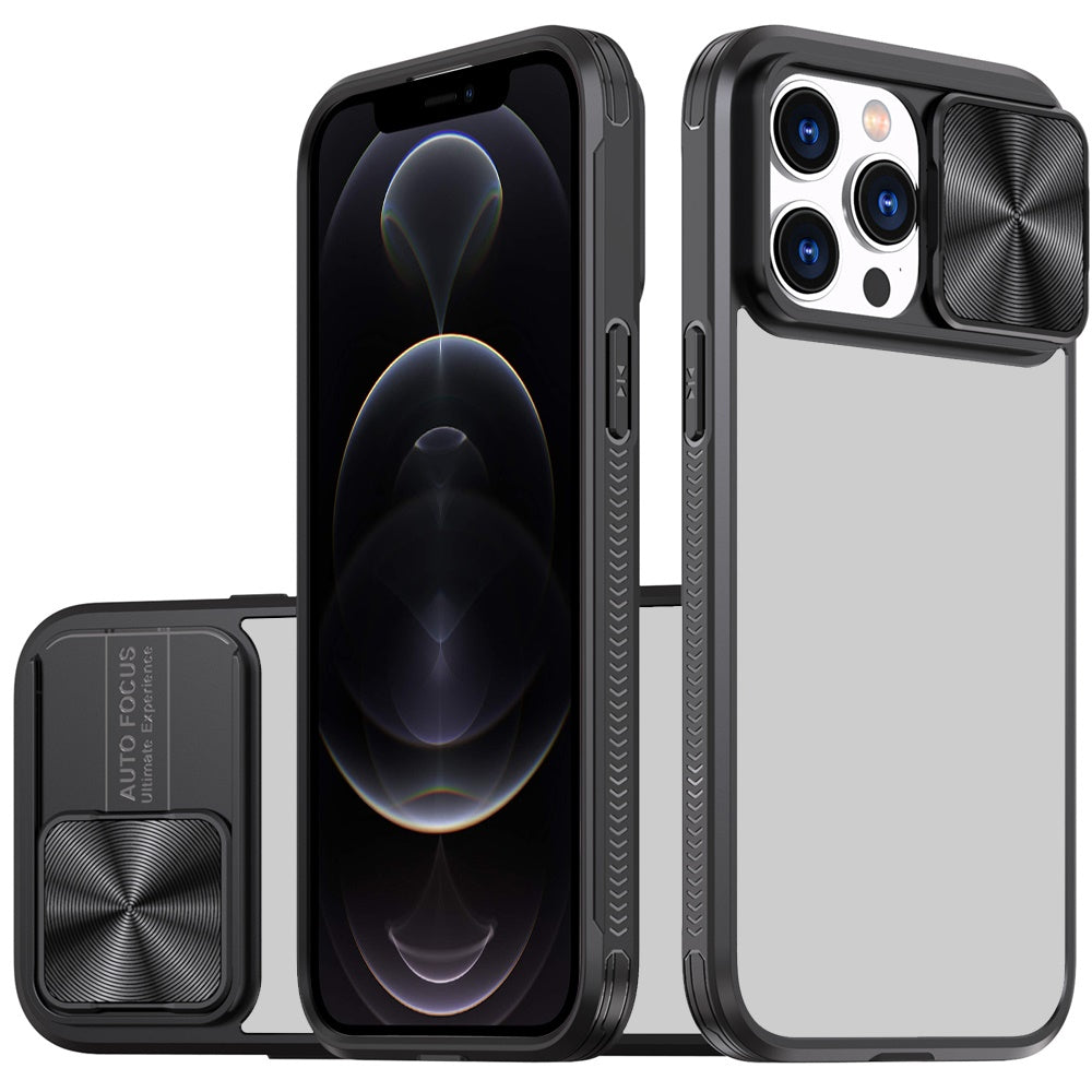 For iPhone 12 Pro Max Case Rear Lens Slider Cover Rugged Hybrid + Tempered Glass