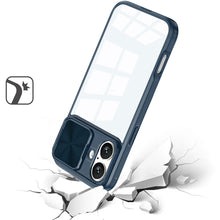 For iPhone 16 6.1inch Case Rear Lens Sliding Cover Clear Hybrid + Tempered Glass