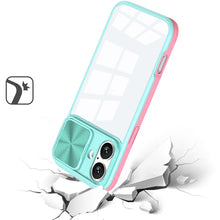 For iPhone 16 6.1inch Case Rear Lens Sliding Cover Clear Hybrid + Tempered Glass