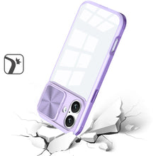 For iPhone 16 6.1inch Case Rear Lens Sliding Cover Clear Hybrid + Tempered Glass