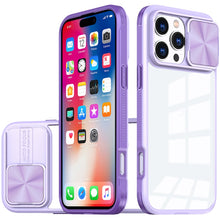 For iPhone 16 Pro 6.3in Case Rear Lens Sliding Cover Clear + Tempered Glass