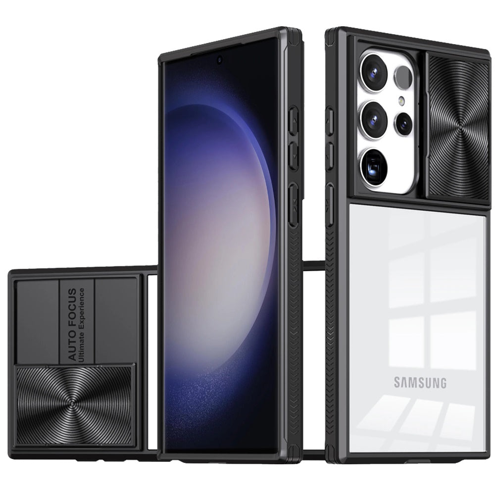 For Samsung Galaxy S24 Case Rear Lens Sliding Cover Rugged Hybrid Clear Back