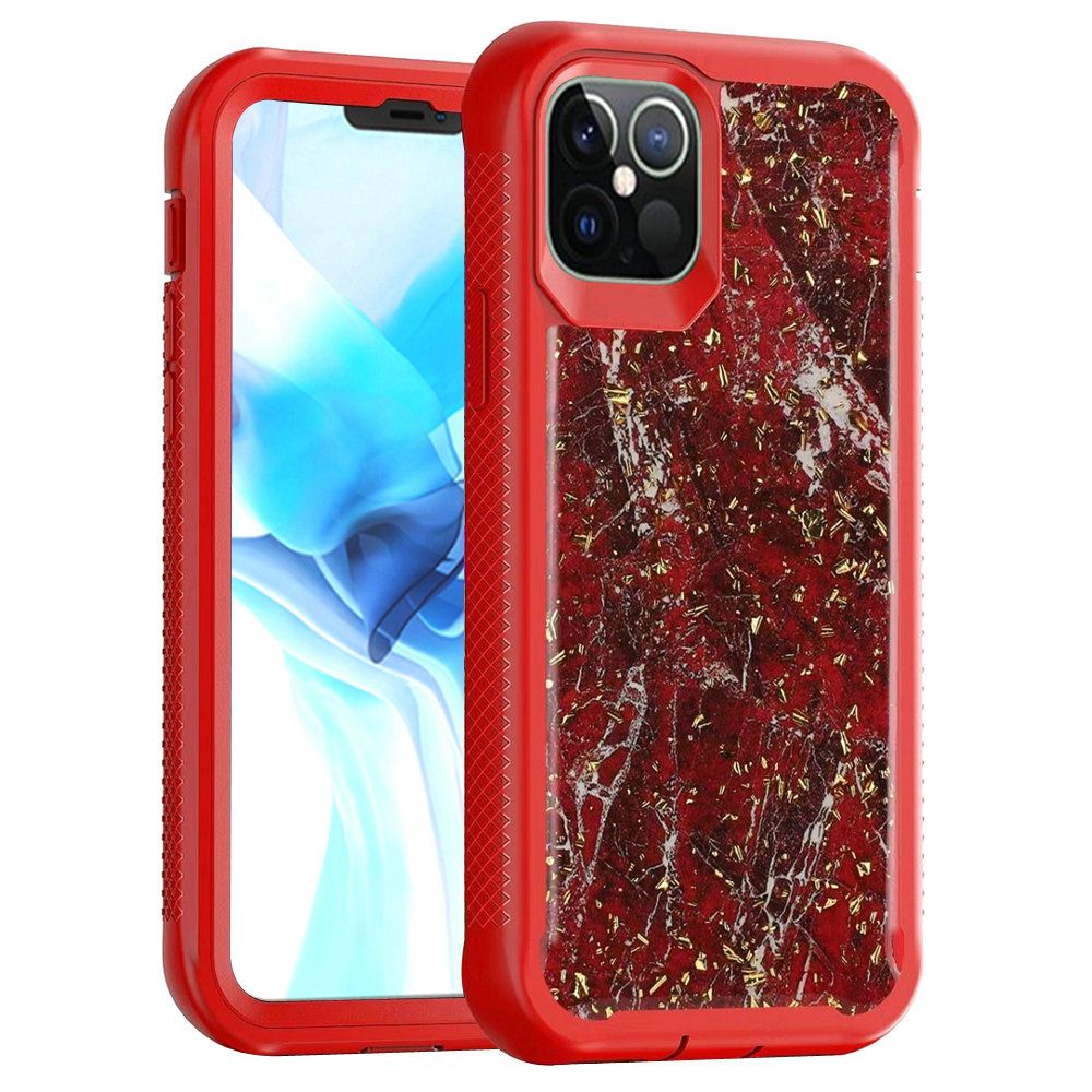 For iPhone 13 PRO Case Full Protection Epoxy Marble Glitter Flakes Hybrid