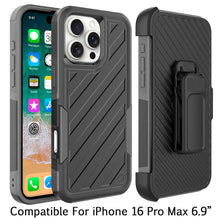 For iPhone 16 PRO MAX Case Heavy-Duty Holster Lined Phone Cover + Tempered Glass