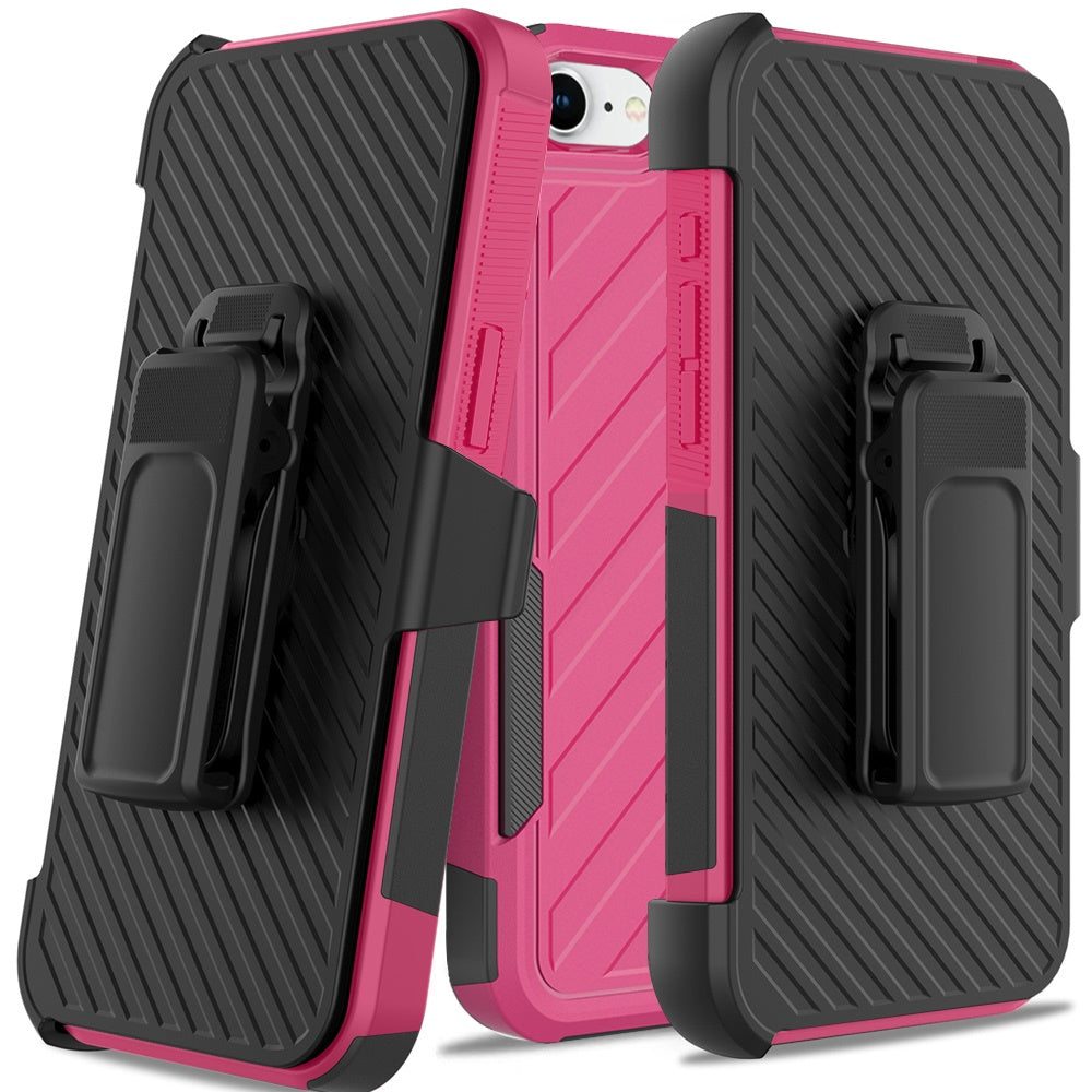 For iPhone 16e Case Heavy-Duty Holster Combo Lined Phone Cover + Tempered Glass