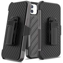 For iPhone 11 6.1 in. Case Heavy-Duty Holster Lined Cover Combo + Tempered Glass
