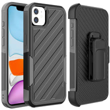 For iPhone 11 6.1 in. Case Heavy-Duty Holster Lined Cover Combo + Tempered Glass