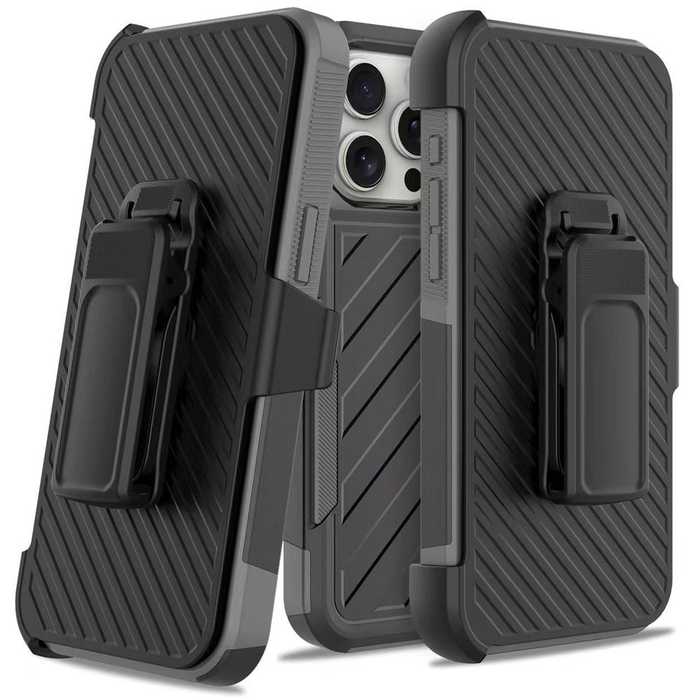 For iPhone 12/12 Pro Case Heavy-Duty Holster Lined Cover Combo + Tempered Glass
